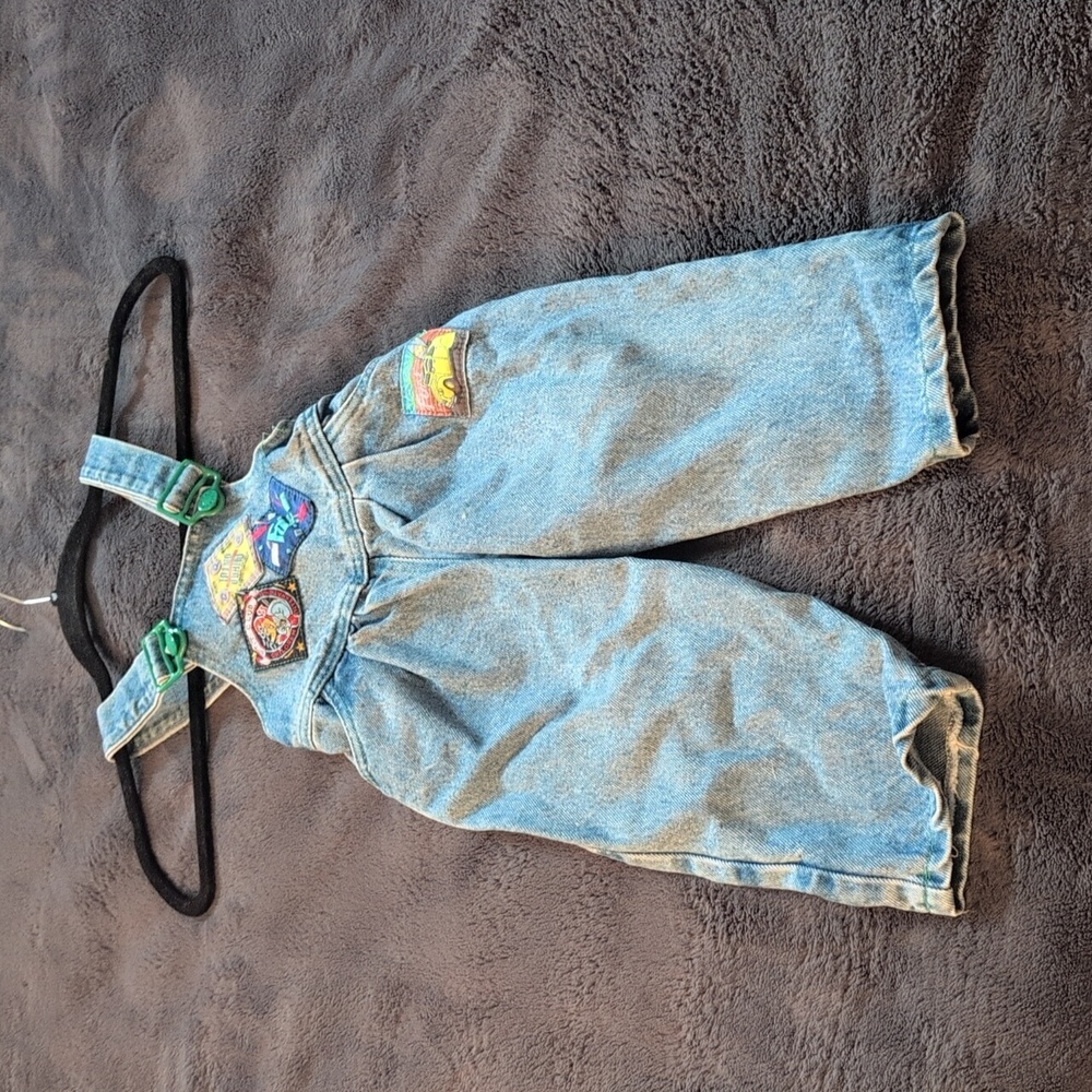 Vintage Denim Overalls With 4 colorful Patches - Picture 8 of 12
